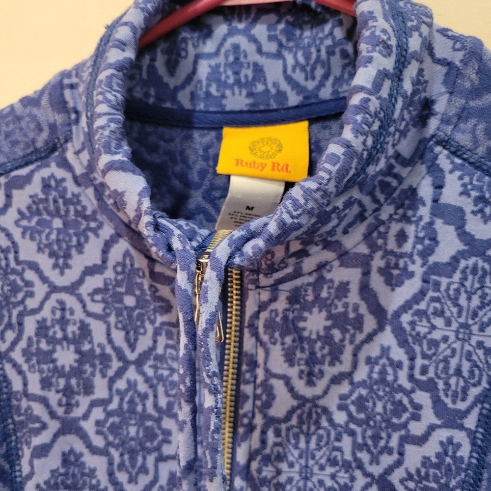 Ruby Road Casual Blue Print Zip Up Jacket With Pockets Med - Picture 4 of 7
